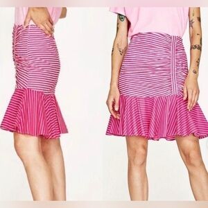 ZARA Ruffle hem striped skirt